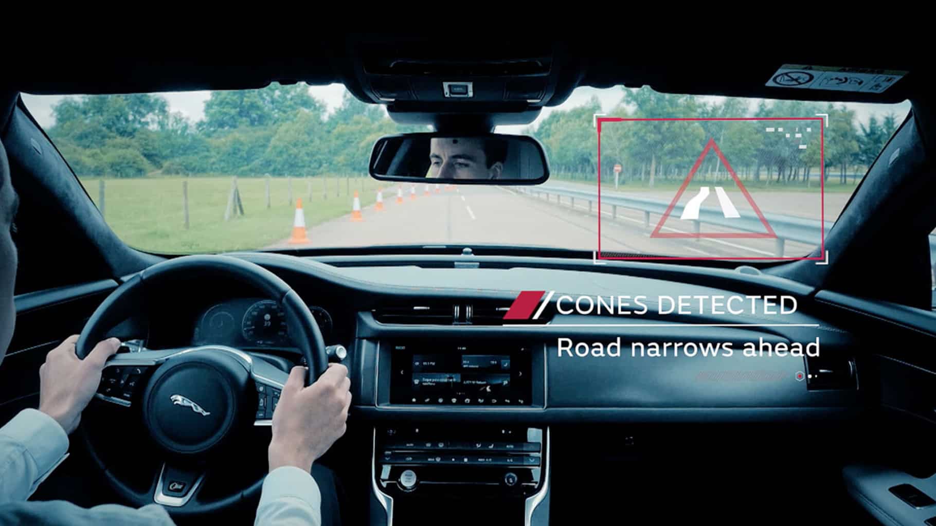 Internal View Of Windscreen Of A Jaguar Testing Autonomous Vehicle Technology
